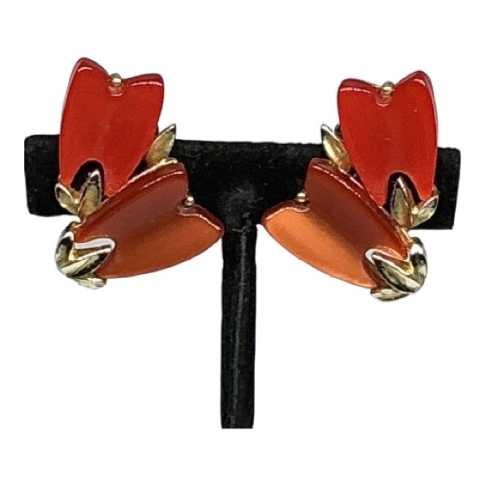 Vintage Lisner Orange Lucite Tulip Shaped Clip-On Earrings
